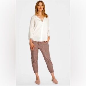 Johnny Was Mauve Pink Sita Cupra Embroidered Boho Crop Cargo Jogger Pants M